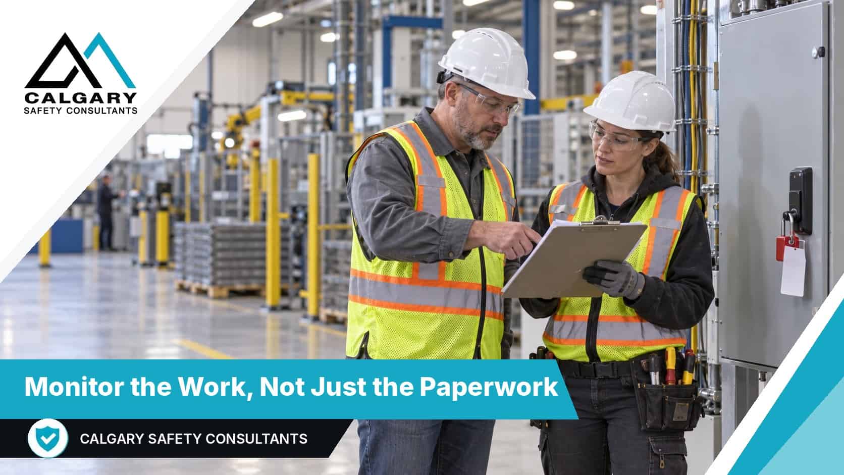 Monitor the work: a host maintenance supervisor and a contract electrician review a work permit beside a locked-out electrical panel