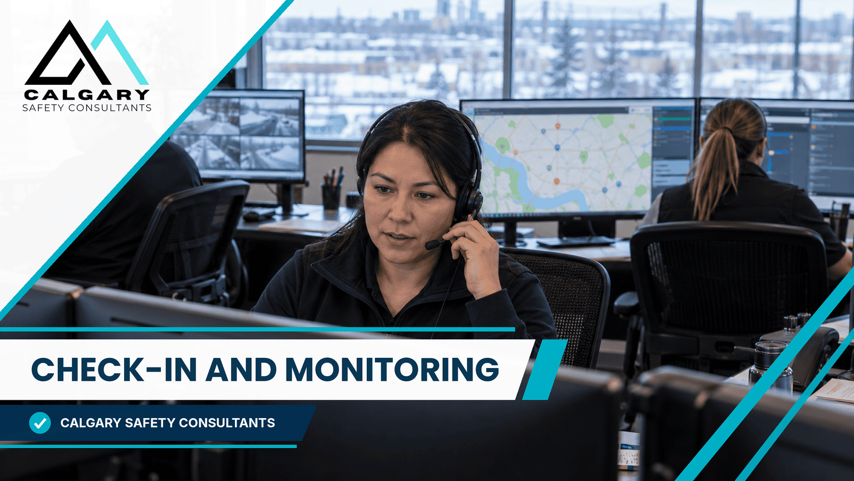 Check-in and monitoring training for a dispatcher tracking lone workers from a monitoring desk