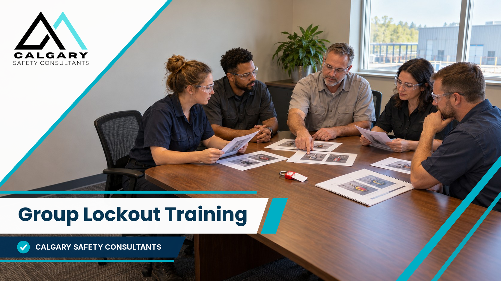 Group lockout tagout training session with supervisors and maintenance staff reviewing lockout procedures at a table