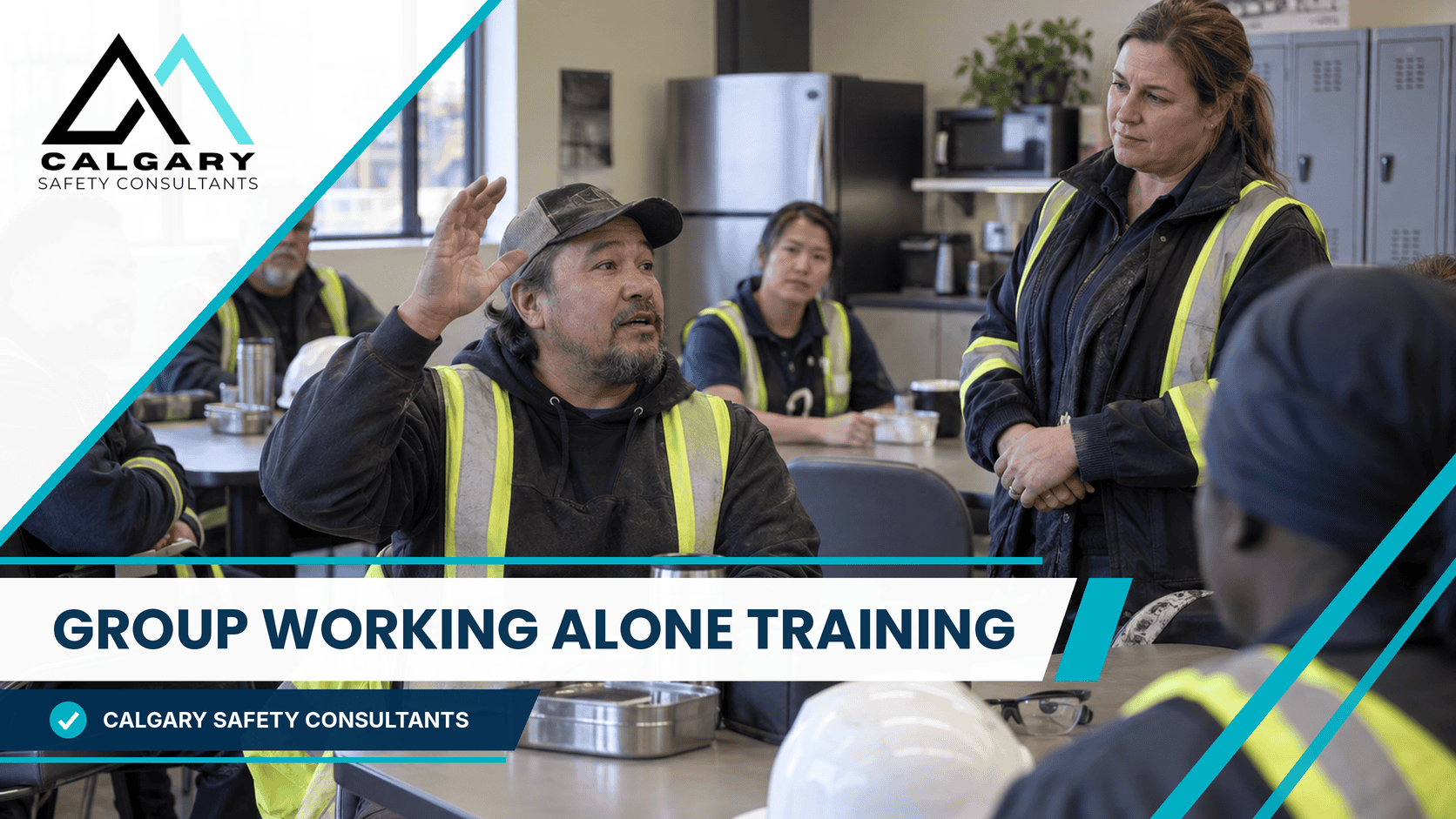 Group working alone training session with a supervisor and crew discussing lone worker procedures