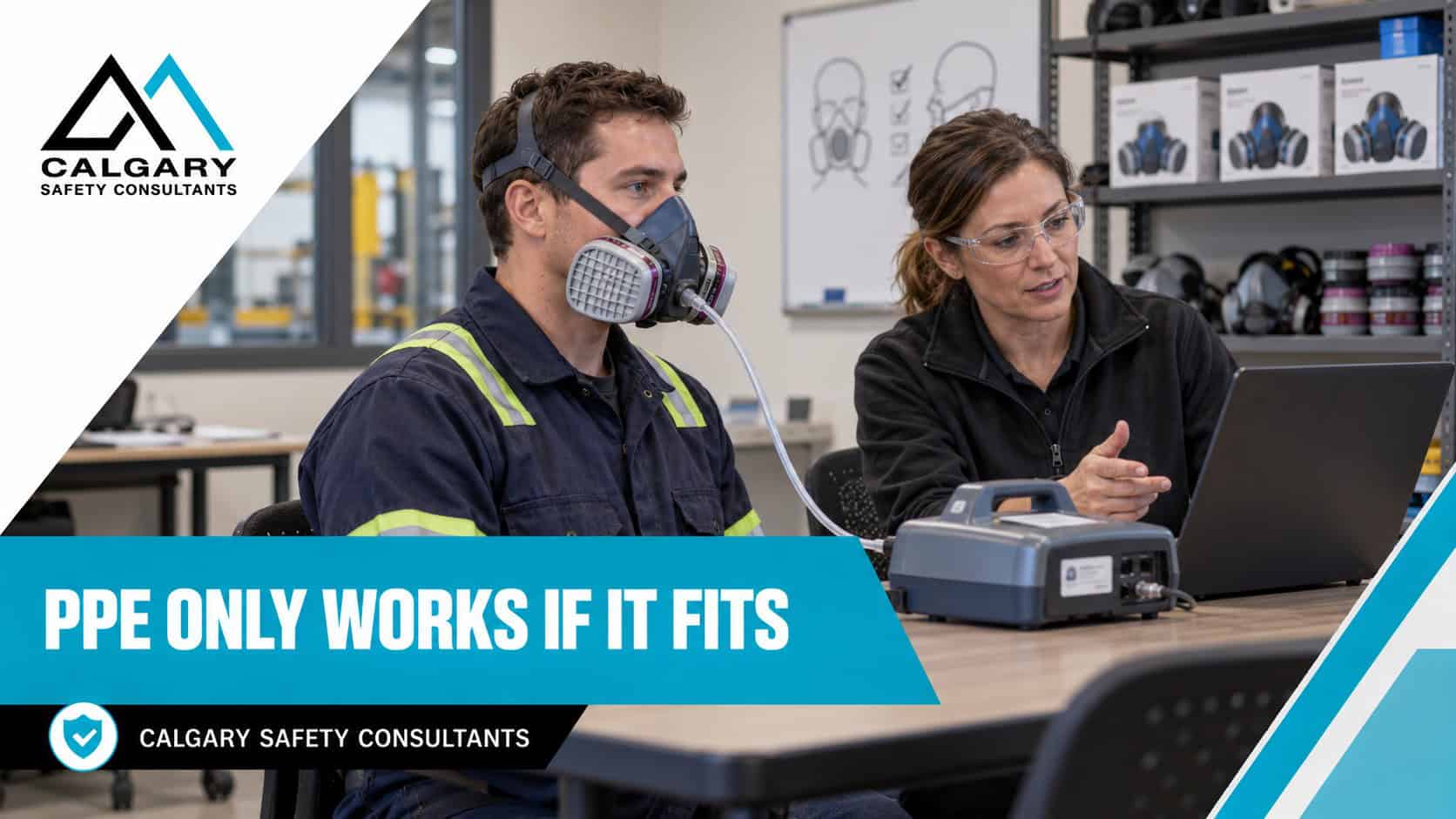 A worker has a respirator fit test with a safety coordinator before starting work