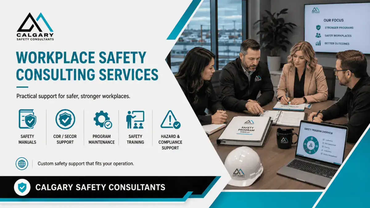 Safety consultant reviewing workplace safety documentation with an employer.